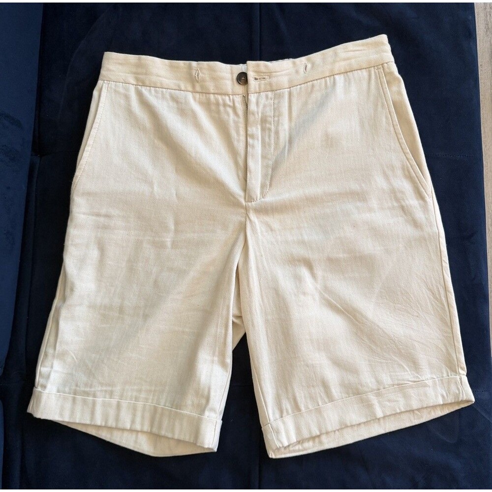 Zara Linen Shorts Mens M Ivory/cream/white Linen Chino Flat Summer